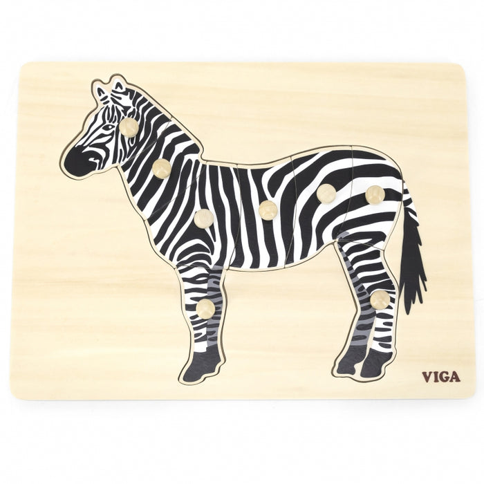 Medinė Montessori dėlionė su rankenėlėmis Zebras