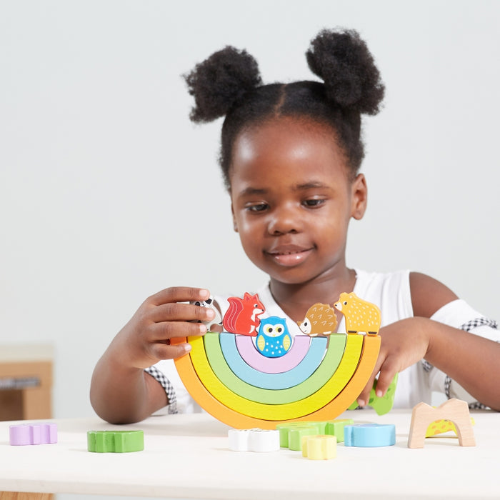 Medinės Montessori kūrybinės kaladėlės Vaivorykštės dėlionė