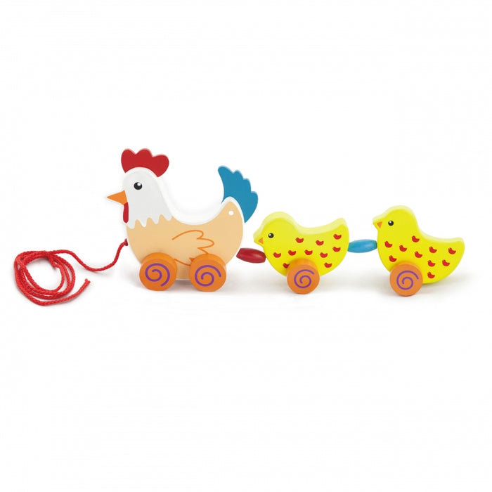 Medinis traukiamas žaislas Višta ir viščiukai