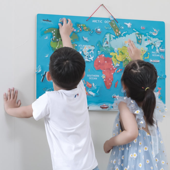 2 in 1 edukacinė lenta su magnetiniu pasaulio žemėlapiu