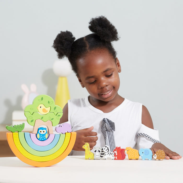 Medinės Montessori kūrybinės kaladėlės Vaivorykštės dėlionė