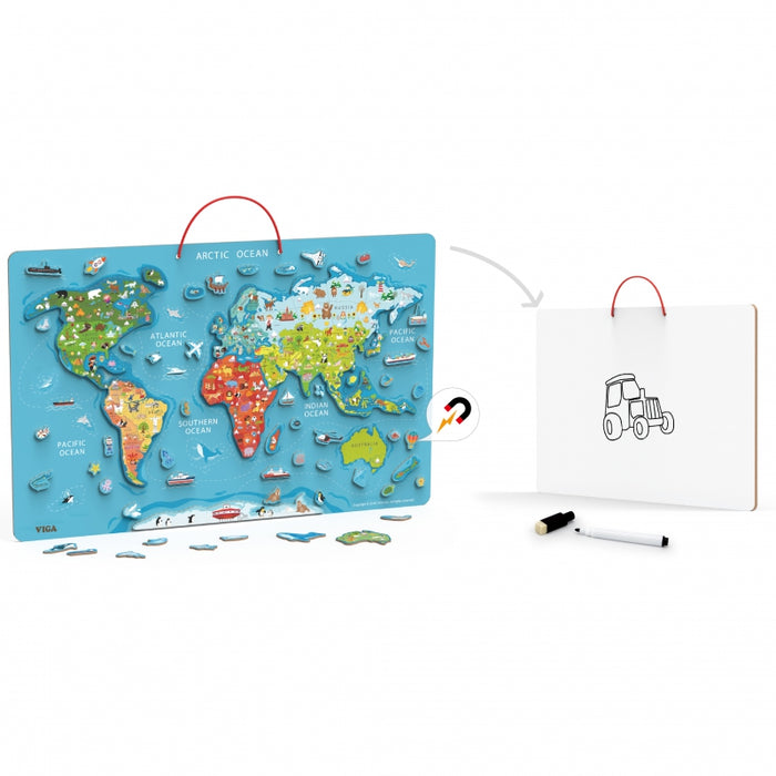 2 in 1 edukacinė lenta su magnetiniu pasaulio žemėlapiu