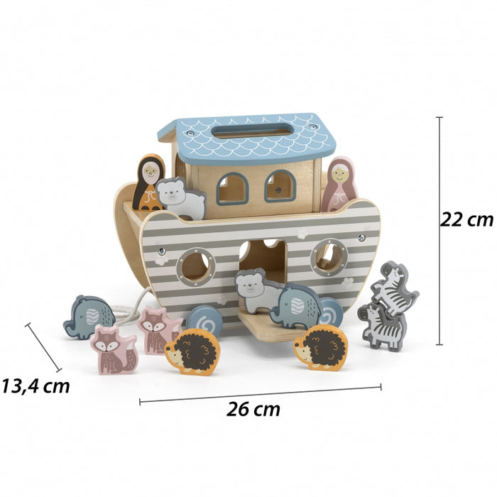 Medinis traukiamas žaislas su rūšiuokle Nojaus arka